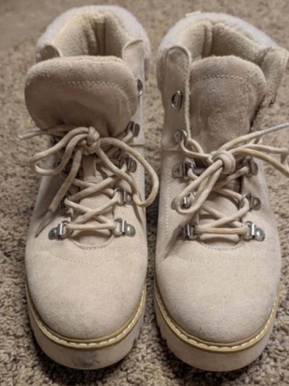 Kohl's Cream Suede Lace-Up Platform Hiker Boots